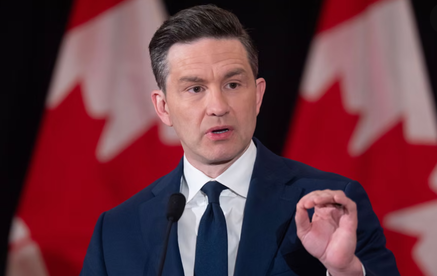 Pierre Poilievre delivers a fiery speech in Surrey, vowing to end extortion and restore safe streets at the banquet hall hit by gunfire weeks earlier.
