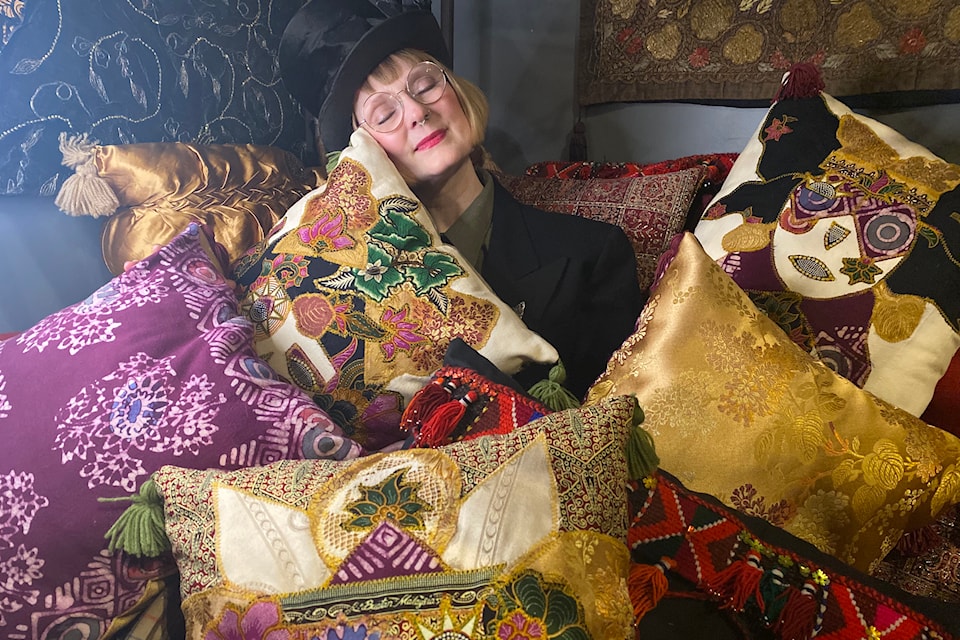 Kat Siemens (La Dream Kat) with some of her art cushions.
