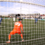 A behind-the-net view of a VFC goal