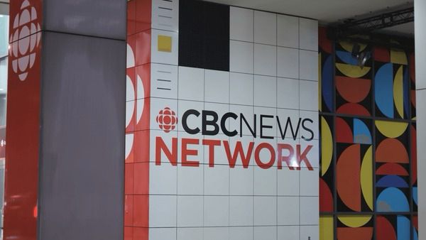 CBC News Network signage used in Surrey Speak’s coverage of the controversy at the Surrey extortion town hall, where a local journalist confronted CBC over its reporting.