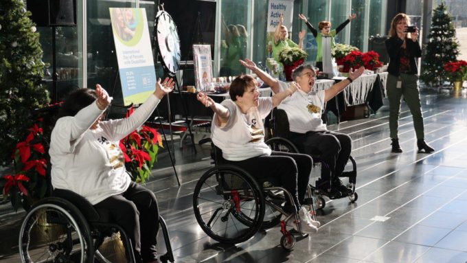 Wheelchair dance performers leading an interactive session during Surrey’s International Day of Persons with Disabilities event at Surrey City Hall.