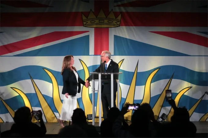 Conservative Party of B.C. Leader John Rustad welcomes his wife