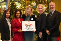 Jasbir Chakrobarty, Envision Financial; Indra Bhan, Surrey and White Rock Board of Trade; Kim Savage, Surrey Food Bank; Joslyn Young, SWRBOT; and Greg Wharram, ThoughtsWin celebrate the proceeds of the 2025 Seasonal Sizzle event.