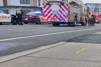 A van allegedly left the road and struck two pedestrians on a sidewalk on McCallum Road on Saturday