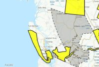 Environment Canada weather alert map highlighting strong-wind and snowfall warning zones across Interior B.C. and coastal inlets.