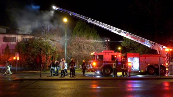 Firefighters battle flames at a Vancouver apartment complex