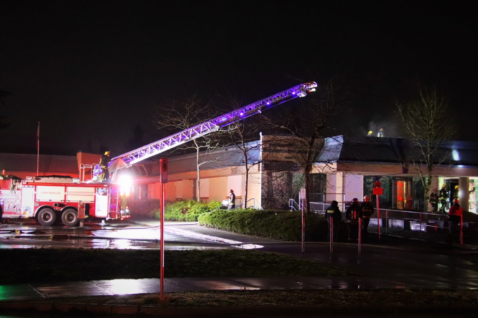 Surrey firefighters battle an overnight fire at Woodland Park Elementary School