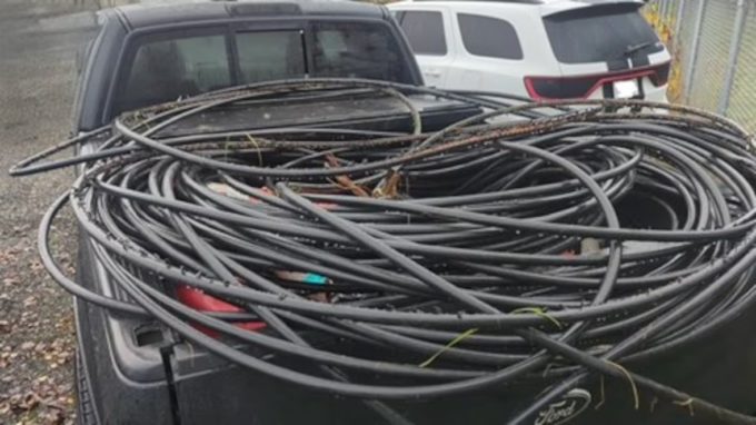 Coiled copper electrical cables recovered after underground cable theft in Surrey, B.C.