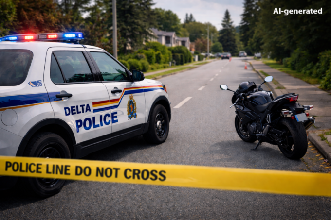 Delta Police stopped a high-speed motorcyclist in South Delta after dangerous riding through residential streets. Charges and impoundment followed.