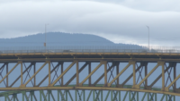 Heavy traffic congestion on Ironworkers Memorial Bridge in Vancouver