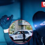 Police vehicles near Surrey bank robbery scene in Newton area with officers responding to incident