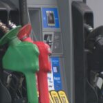 Commercial truck refueling diesel at gas station in British Columbia