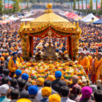 Large crowd celebrating Vaisakhi Parade in Surrey with cultural floats and performances