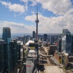 Canadian business district with financial market and economic growth concept