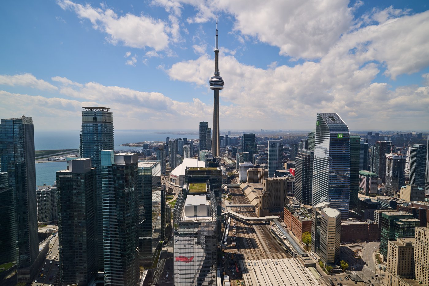 Canadian business district with financial market and economic growth concept