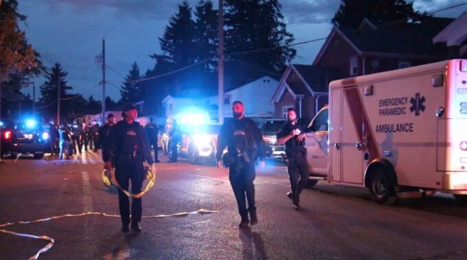 Police vehicles responding to a reported assault investigation in Surrey, British Columbia.