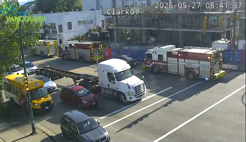 Emergency crews responding to an industrial accident scene at a Vancouver worksite.