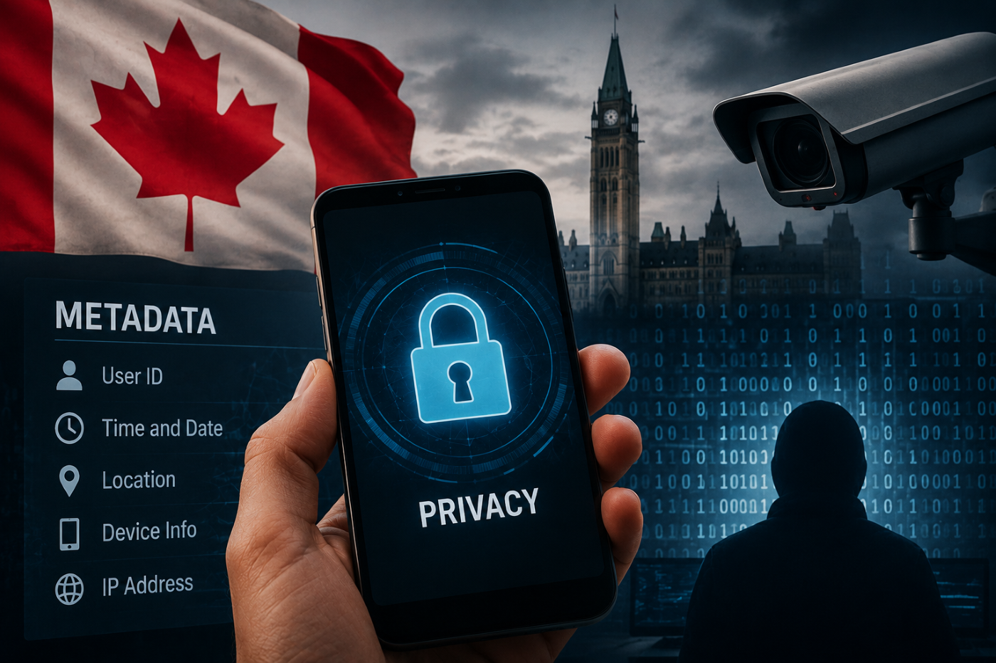 Smartphone and digital security concept representing online privacy and metadata surveillance