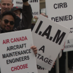 Air Canada aircraft parked at Vancouver International Airport during worker rally