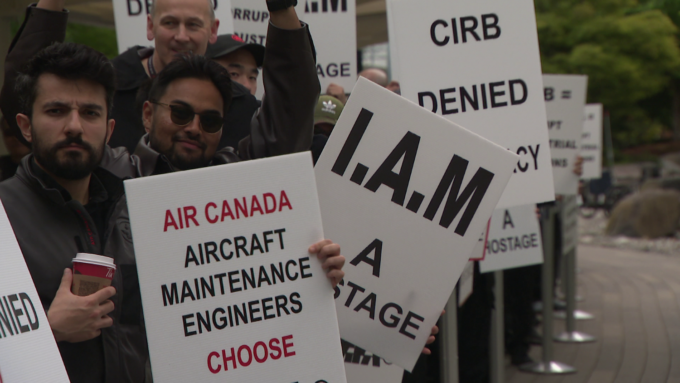 Air Canada aircraft parked at Vancouver International Airport during worker rally
