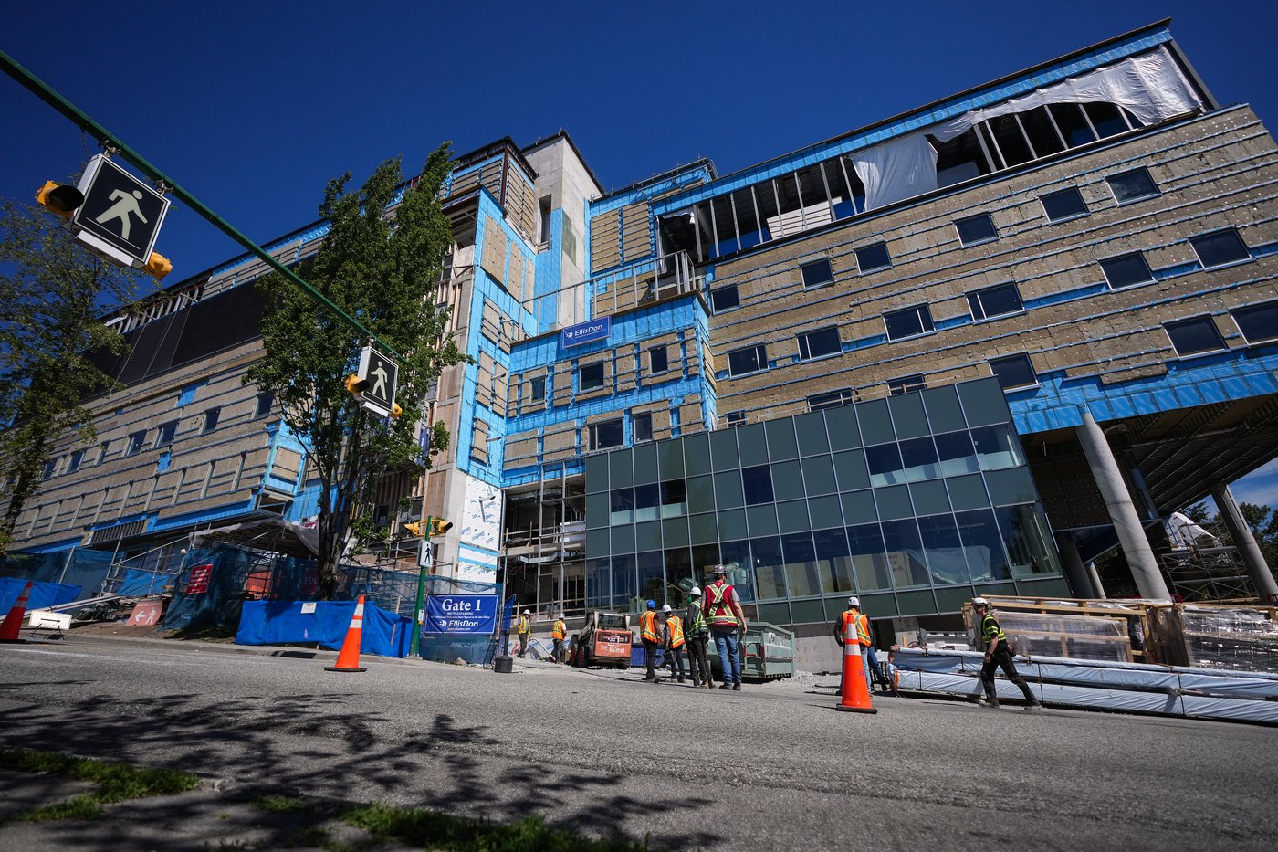 Burnaby Hospital building with ongoing redevelopment plans delayed amid community concerns over healthcare infrastructure.