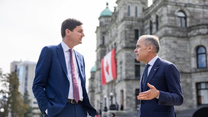 B.C. Premier David Eby and Prime Minister Mark Carney during government meeting