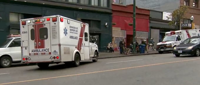 Emergency responders and public health workers addressing the toxic drug overdose crisis in British Columbia during 2026.