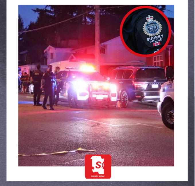 Surrey Police officers responding to a violent fight investigation near 133 Street and 89 Avenue in Surrey, British Columbia.