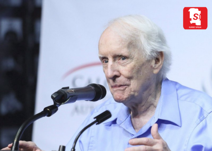 Dr. Frank Hayden speaking at a Special Olympics event in Canada