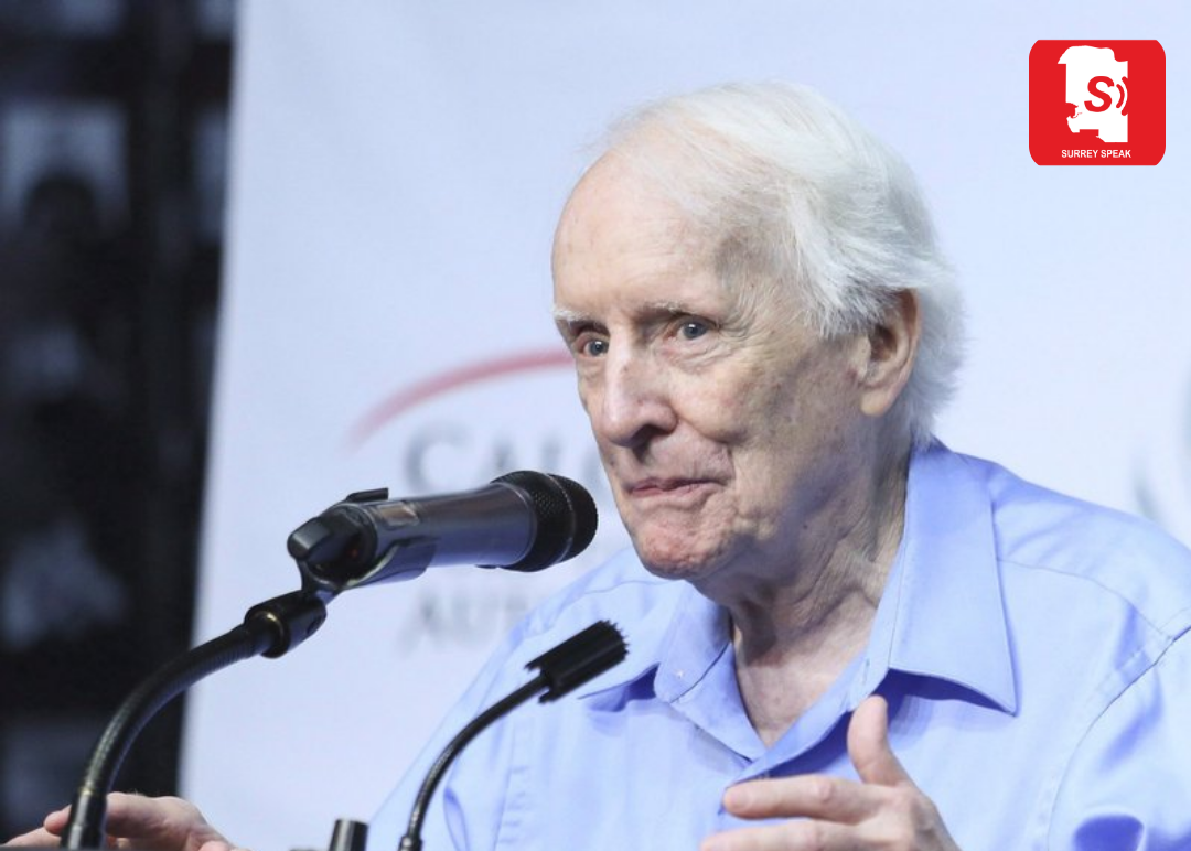 Dr. Frank Hayden speaking at a Special Olympics event in Canada