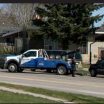 Police officers investigating a residential area in Calgary after a tragic incident involving children