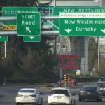 Traffic congestion near the Staləw̓asəm Bridge affecting local businesses in New Westminster.