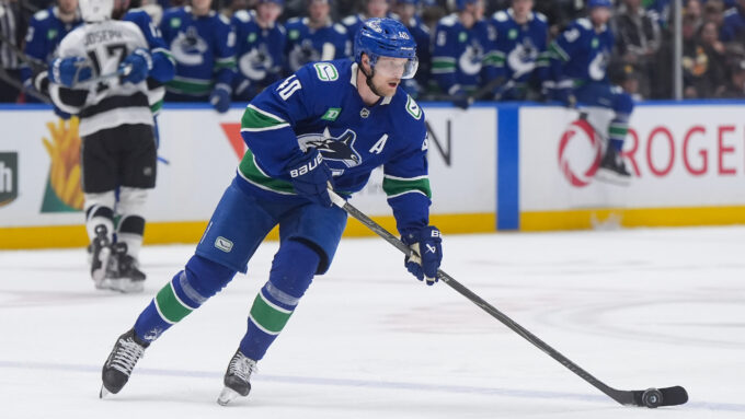 Vancouver Canucks players during an NHL game in Vancouver