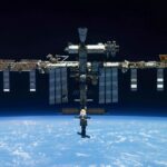 Interior view of International Space Station modules representing NASA emergency response to suspected air leak in orbit.